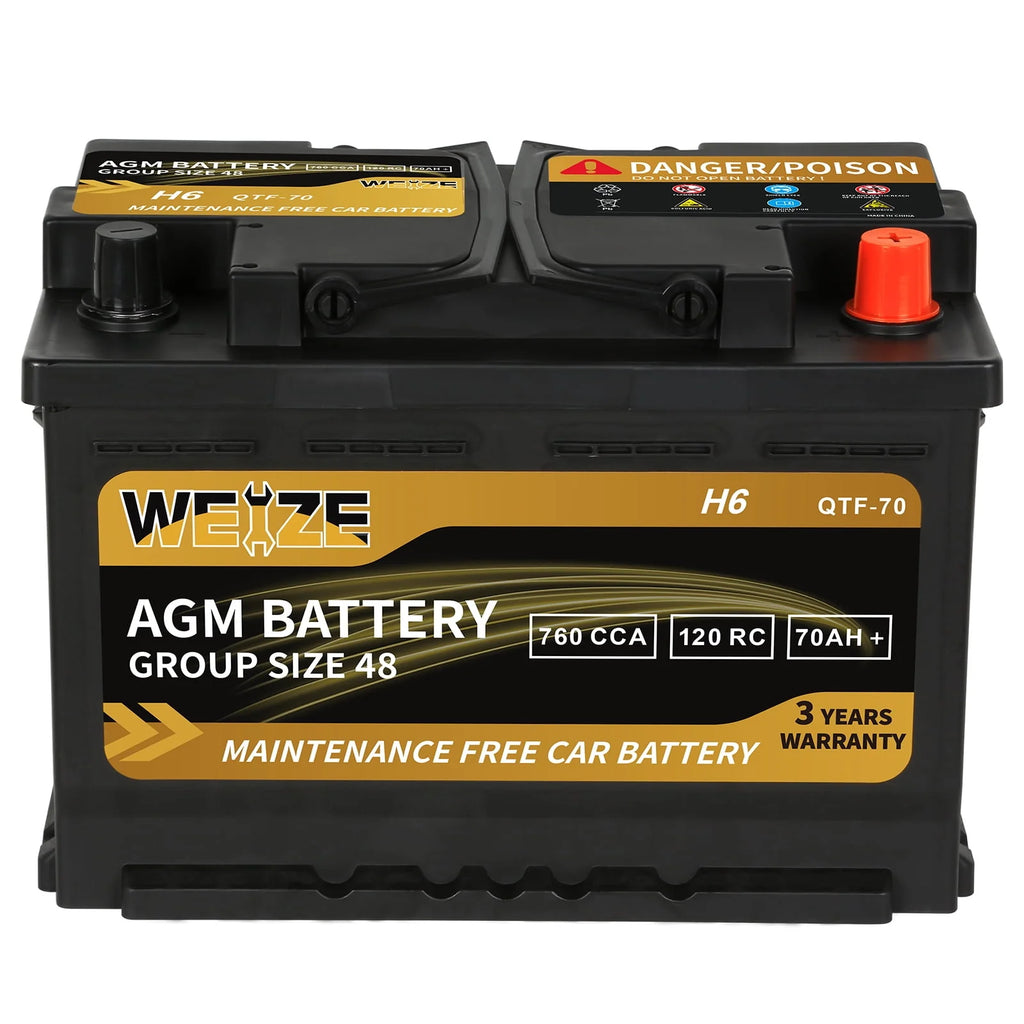 Weize Platinum AGM Automotive Battery,  Group 94R H7 Battery- 12v 80ah 140RC 850CCA, 36 Months Warranty