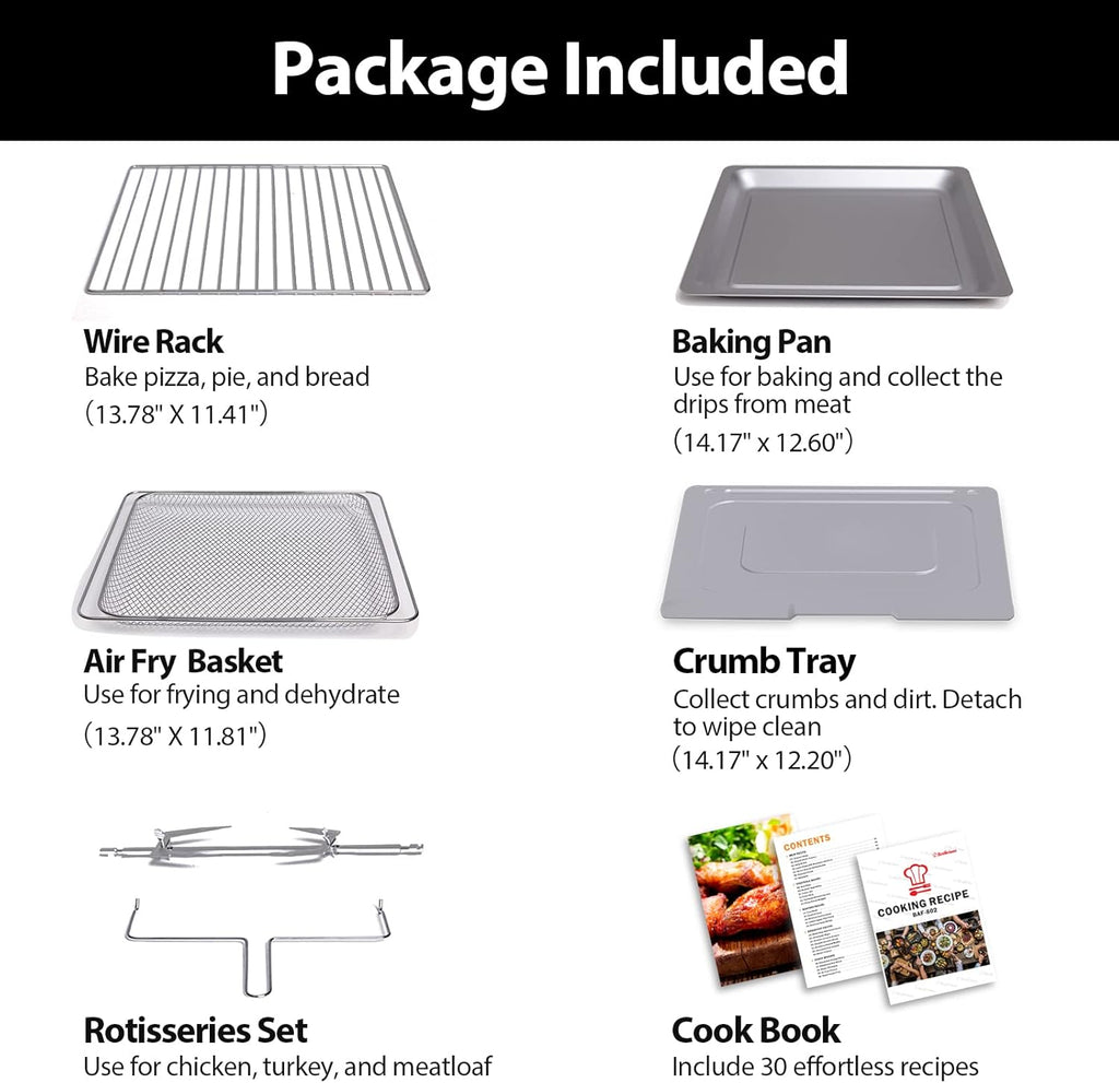 Beelicious Smart Oven Air Fryer, 32QT Extra Large Combo with Rotisserie and Dehydrator, Black F47198