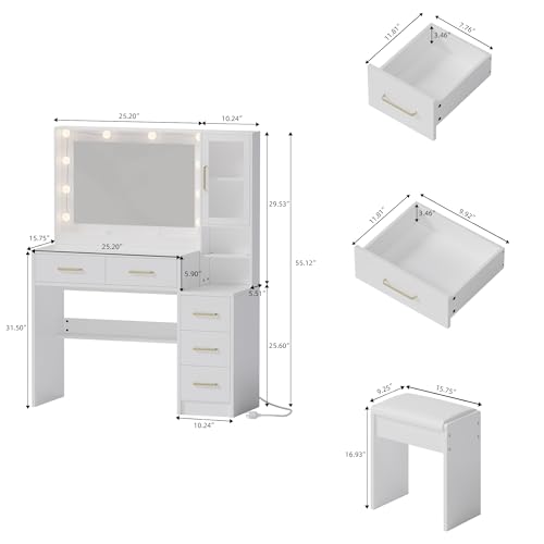 White Makeup Vanity Desk with Charging Station and Lights K58637