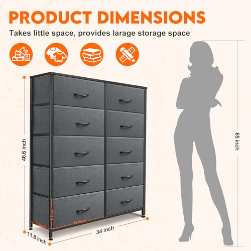 9 Drawer Dresser for Bedroom, Charcoal Black Fabric Storage Chest K84969