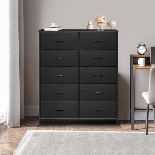 9 Drawer Dresser for Bedroom, Charcoal Black Fabric Storage Chest K84969