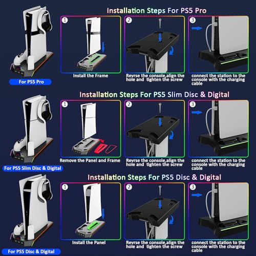 PS5 Stand and Cooling Station with LED Controller Charger for PlayStation 5 X4200