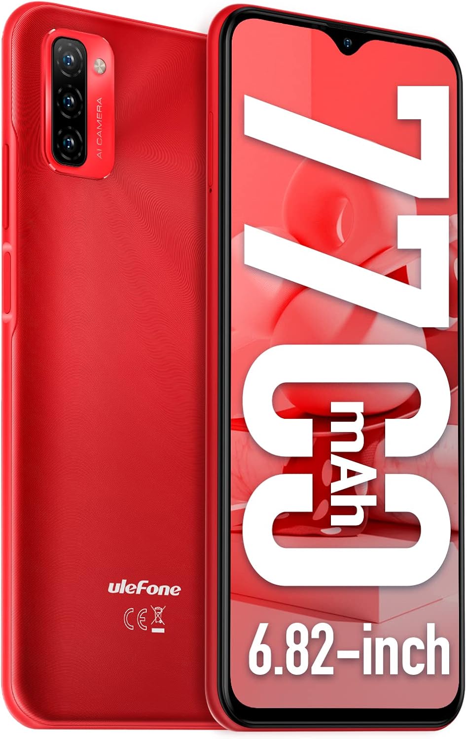 Ulefone Note 12P Unlocked Smartphone, Android 11, Triple Camera, 7700mAh, US Version - Red A54825