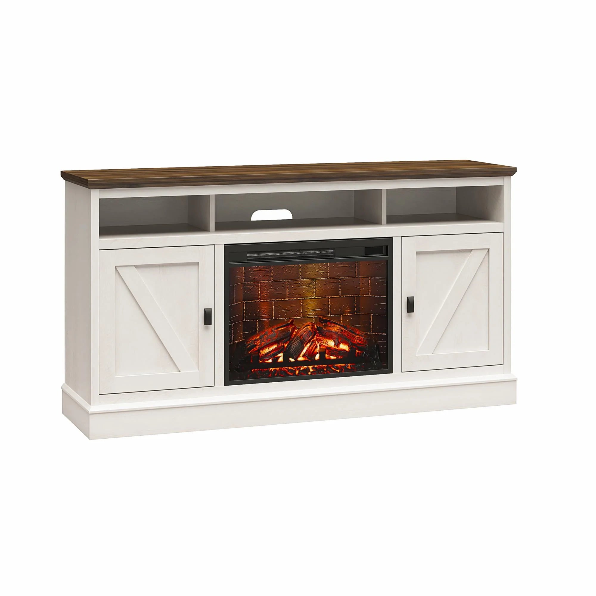Ameriwood Home Ashton Lane Electric Fireplace TV Stand for TVs up to 65, Black Oak D206311