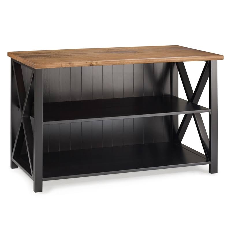 Pemberly Row Solid Wood Farmhouse Storage Console, Barnwood/Black F98902