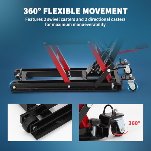 Hydraulic Motorcycle Lift Jack 1500Lb ATV Scissor Lift with Height Adjustment, Red I401623
