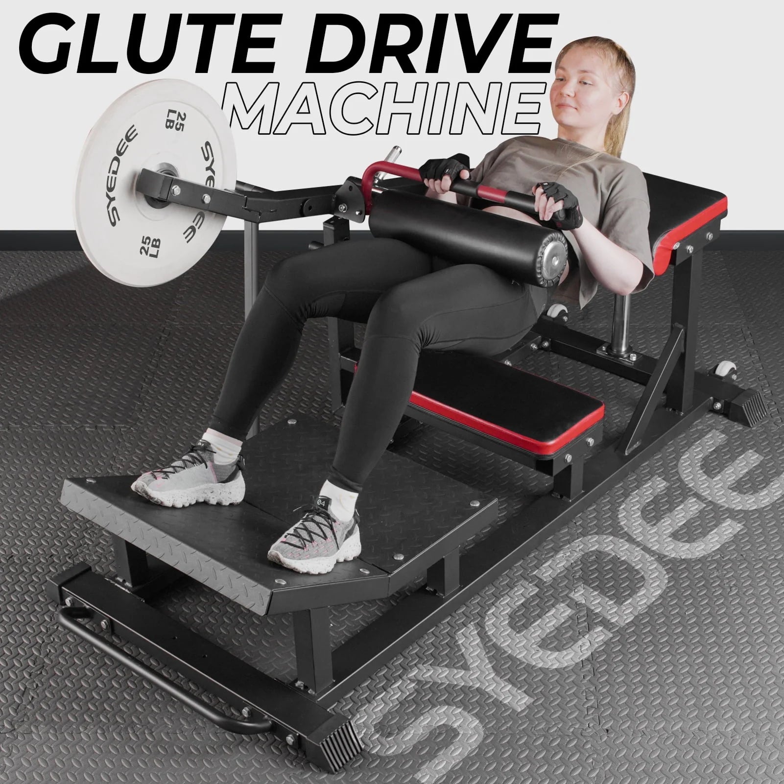 syedee Glute Bridge Machine, Heavy Duty Plate-Loaded Hip Thrust, Red J397479