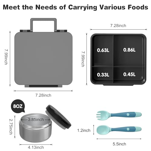 Bento Lunch Box with 8oz Soup Thermo, Kids Leakproof 4 Compartment, Pink B2720