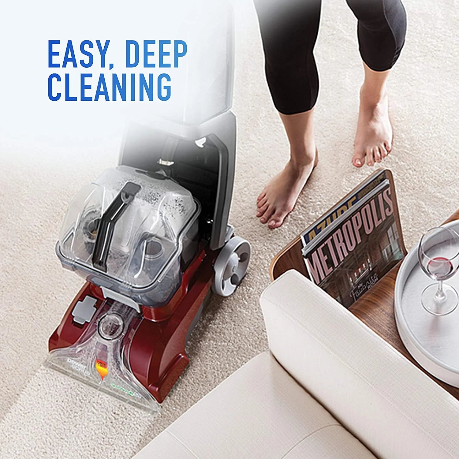 Hoover Power Scrub Deluxe Carpet Cleaner Machine, Upright Shampooer, Red H9559