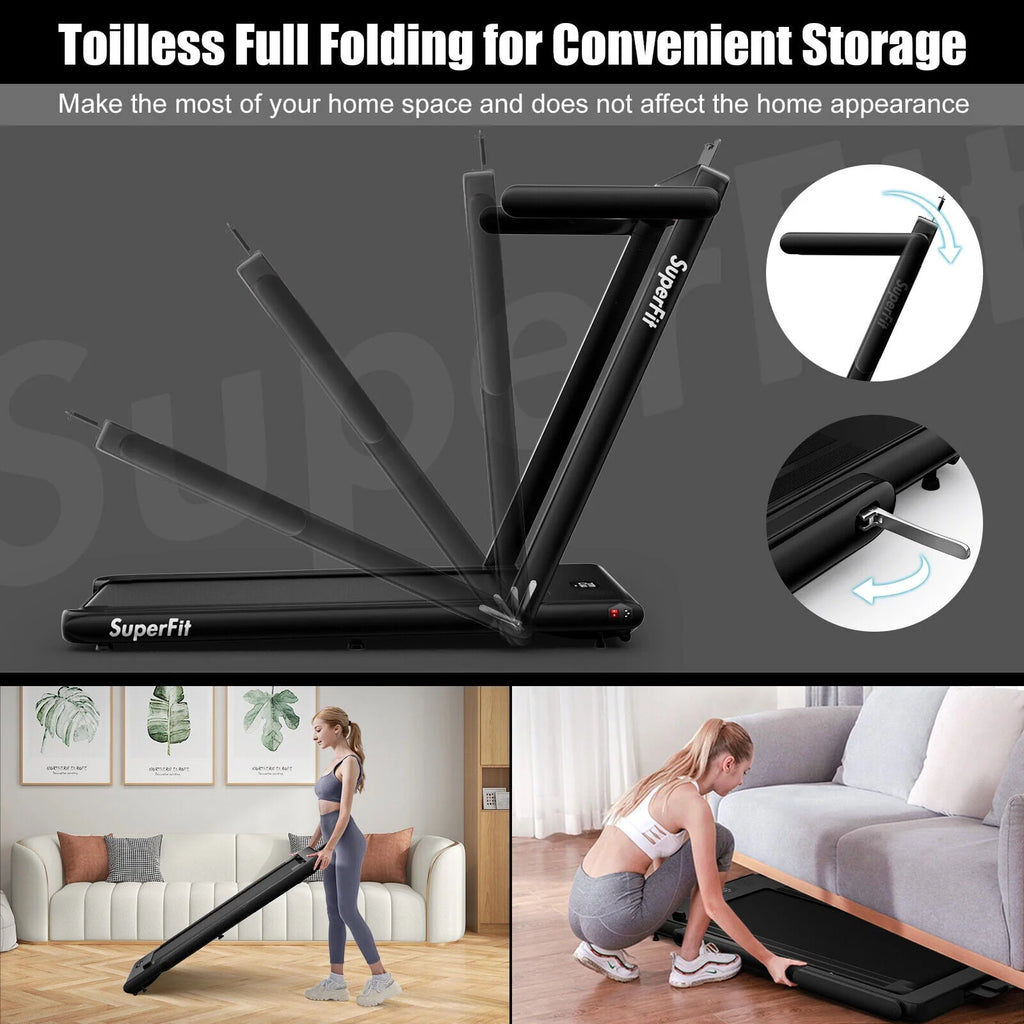 SuperFit 2 in 1 Folding Treadmill with APP Control Speaker Black D991
