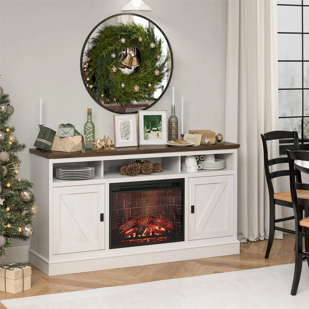 Ameriwood Home Ashton Lane Electric Fireplace TV Stand for TVs up to 65, Black Oak D206311