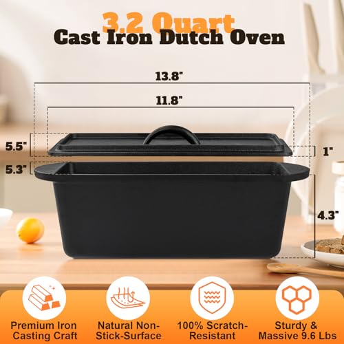 Cast Iron Dutch Oven for Bread Baking with Lid Handles, 3.2QT S212269