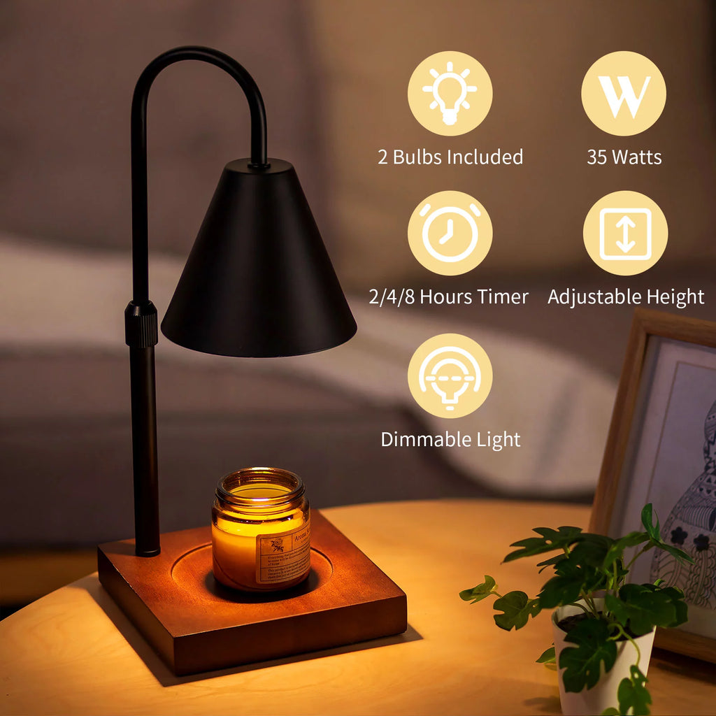 Sziqiqi Candle Wax Warmer Lamp with Timer, Dimmable Light, 2 Bulbs, Black Walnut G296325