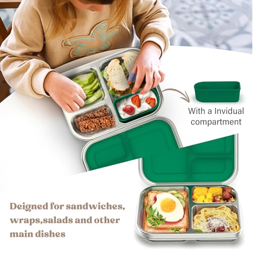 Stainless Steel Bento Box for Kids, 3 Compartments, Leak Proof, Dishwasher Safe, Pink A5921