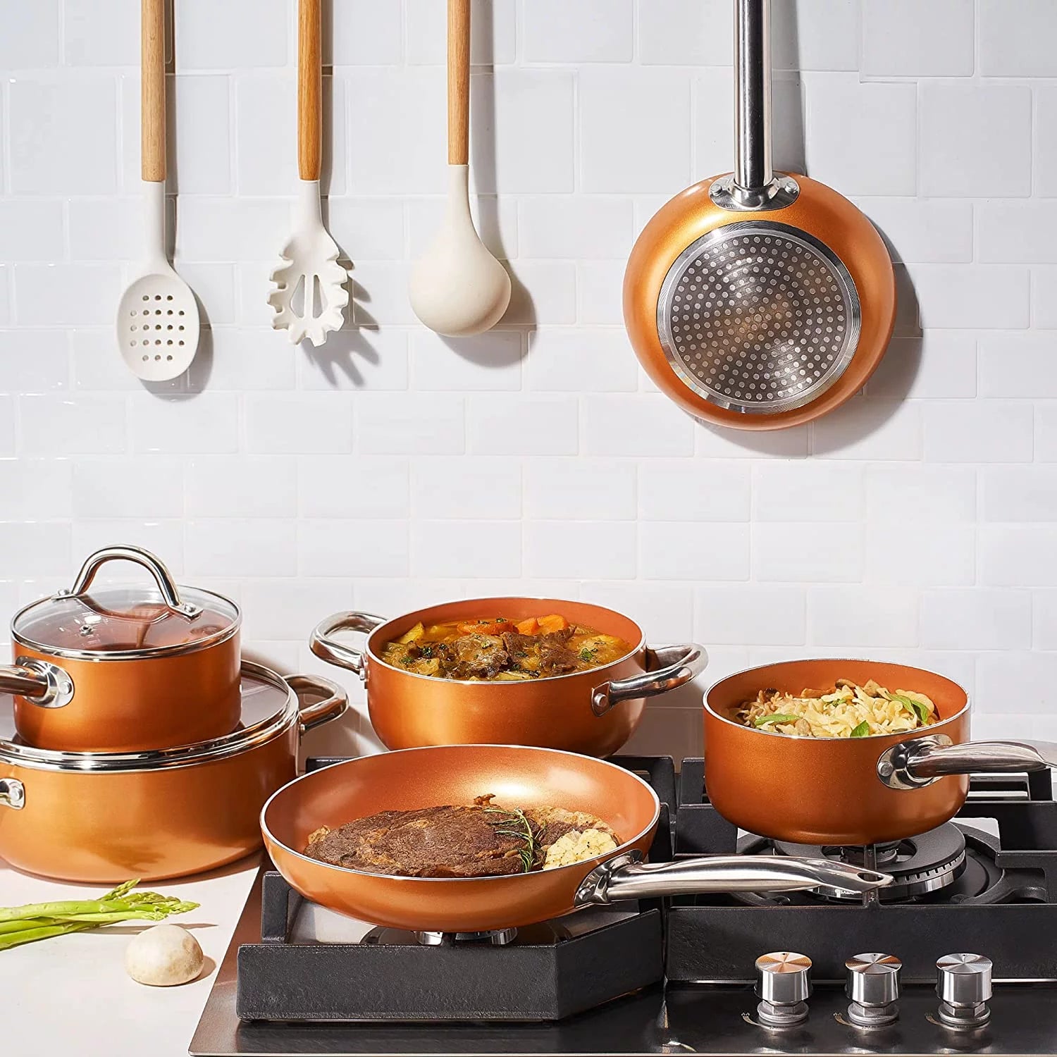 Copper Pots and Pans Set 10 Piece Nonstick Cookware with Ceramic Coating R9697