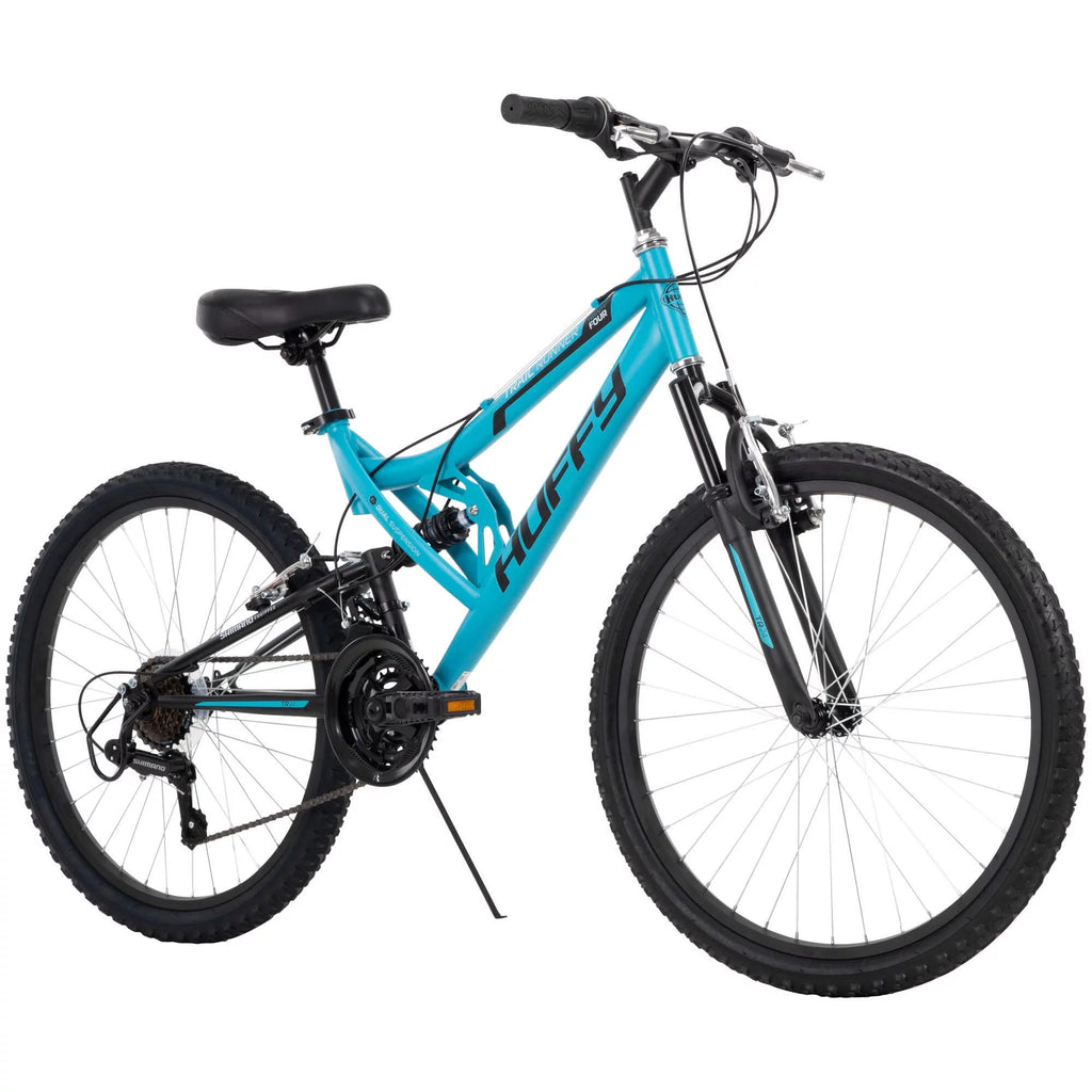 Huffy 24 Trail Runner Girls Full Suspension Mountain Bikes, Ages 12+ Years, Teal Blue