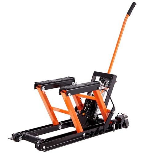 Steel Hydraulic Motorcycle Jack Stand, 1500 LBS ATV Scissor Lift Jack, 4.7"-15" Scissor Portable Lift Jack Stand with 4 Wheels, Foot-Operated Hoist Stand for Motorcycle ATV UTV Powersports