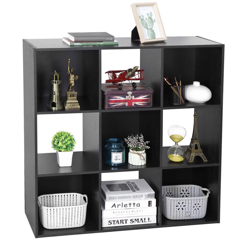 HomGarden 3-Tier 9 Cube Storage Organizer Wood Bookcase Cabinet Black A19933