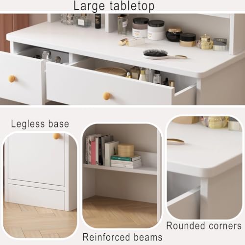 Vanity Desk with Mirror and Lights, 3 Lighting Modes, White T175312