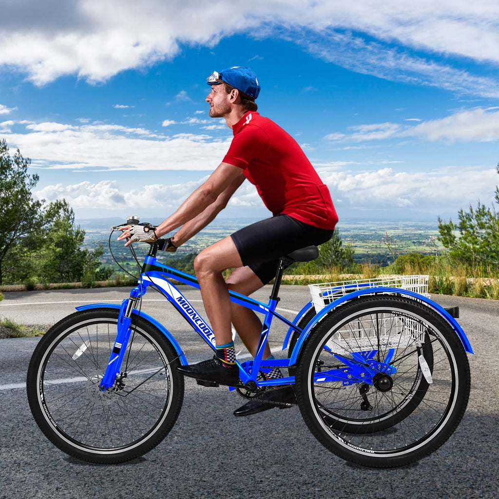 Slsy Mountain Tricycle for Adults, 7 Speed Three Wheel Bike with Cargo Basket I576