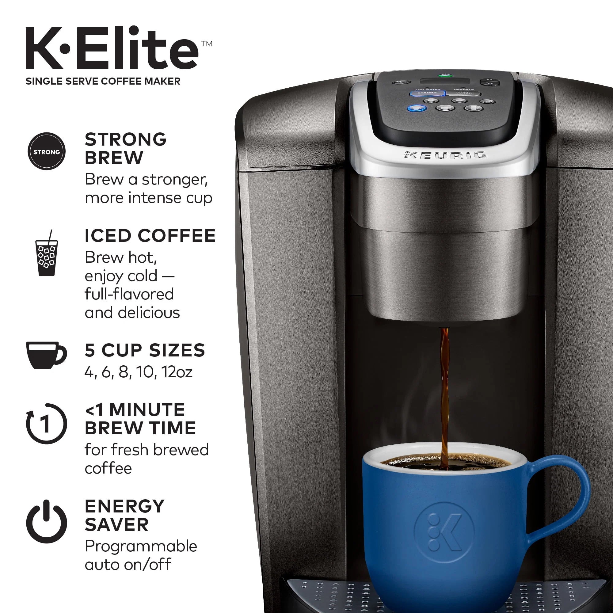 Keurig K-Elite Single-Serve K-Cup Pod Coffee Maker, Brushed Silver E378947