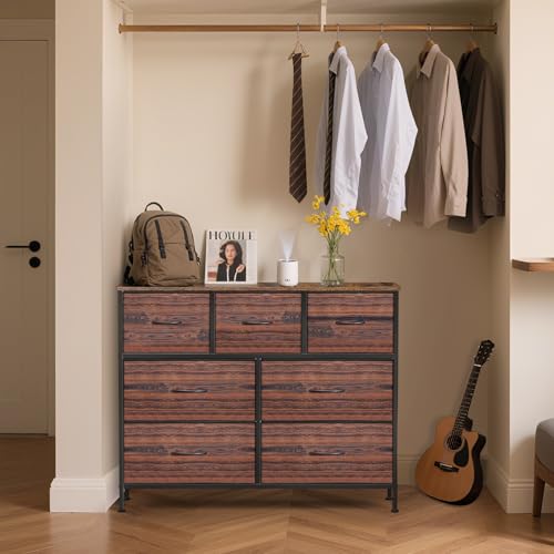 9 Drawer Dresser for Bedroom, Charcoal Black Fabric Storage Chest K84969