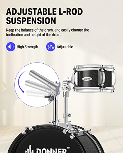 Donner 5-Piece Kid Drum Set for Beginners, 14 Inch Full Size, Metallic Black H8038
