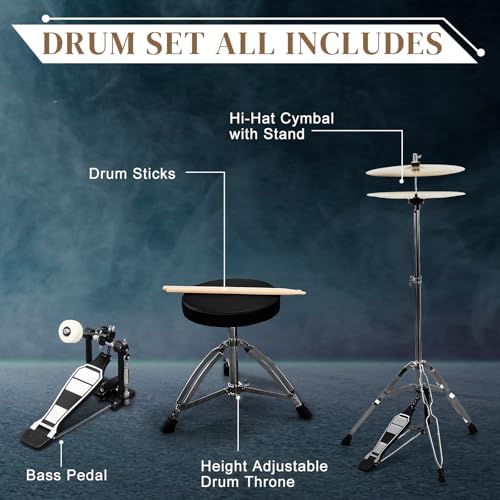 Ktaxon 22 Inch 5-Piece Adult Drum Set with Cymbals and Stool (Blue) G680