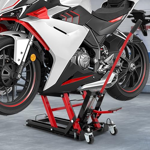 Hydraulic Motorcycle Lift Jack 1500Lb ATV Scissor Lift with Height Adjustment, Red I401623