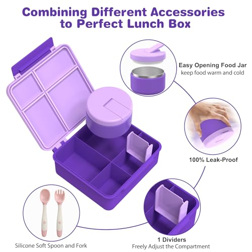 Bento Lunch Box with 8oz Soup Thermo, Kids Leakproof 4 Compartment, Pink B2720