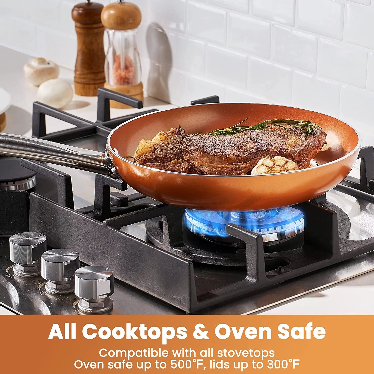 Copper Pots and Pans Set 10 Piece Nonstick Cookware with Ceramic Coating R9697