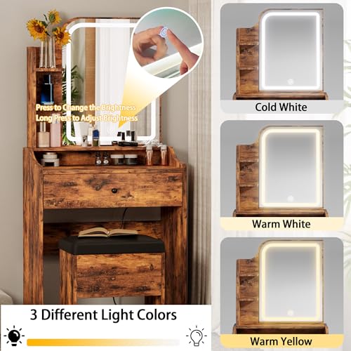 LIKIMIO Small Makeup Vanity Desk with Mirror and Lights, White S9485