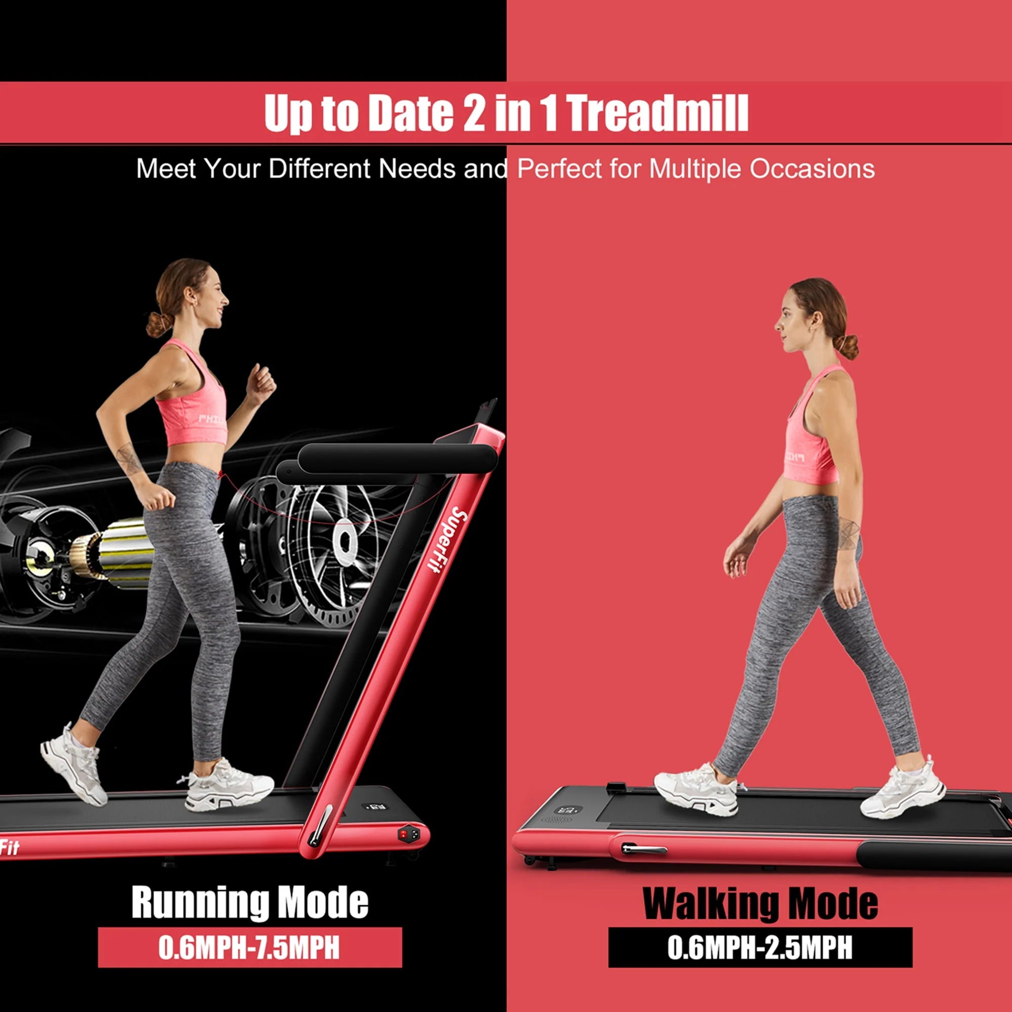 SuperFit 2 in 1 Folding Treadmill with APP Control Speaker Black D991