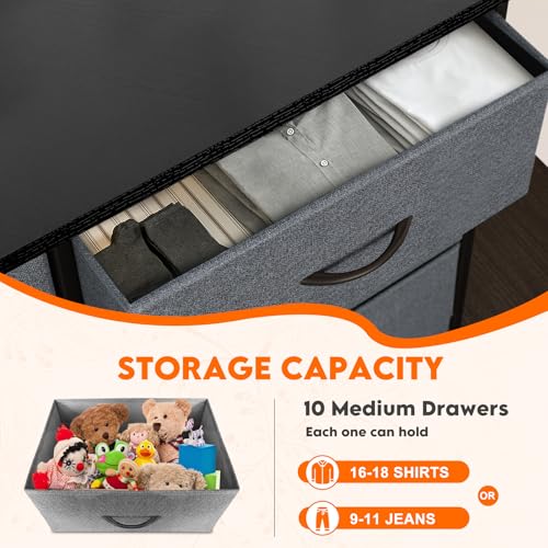 9 Drawer Dresser for Bedroom, Charcoal Black Fabric Storage Chest K84969