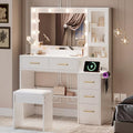 White Makeup Vanity Desk with Charging Station and Lights K58637