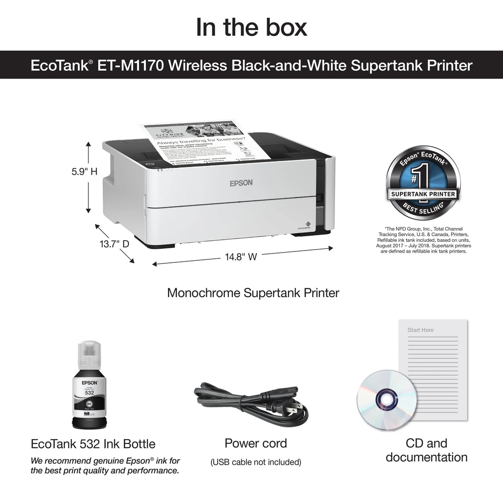 Epson EcoTank ET-M1170 Wireless Monochrome Supertank Printer Y449