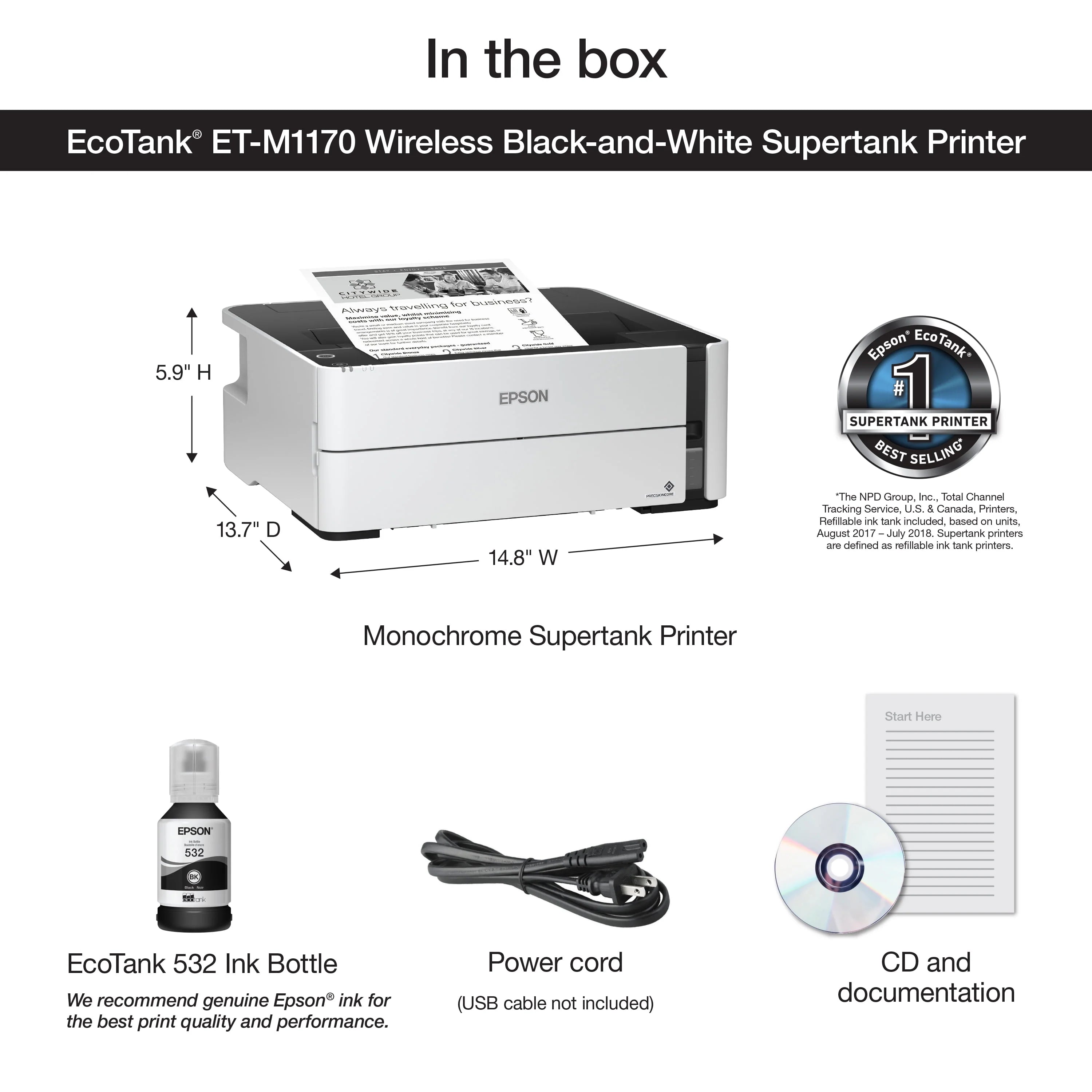 Epson EcoTank ET-M1170 Wireless Monochrome Supertank Printer Y449