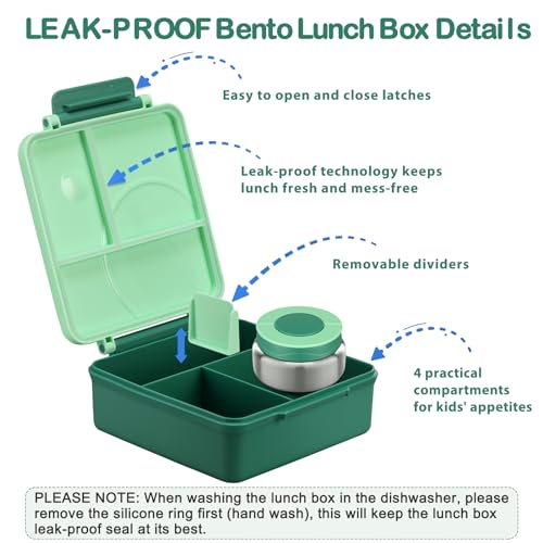 Bento Lunch Box Set for Kids with Soup Thermo, Leak-Proof, 4 Compartment, Black W97698
