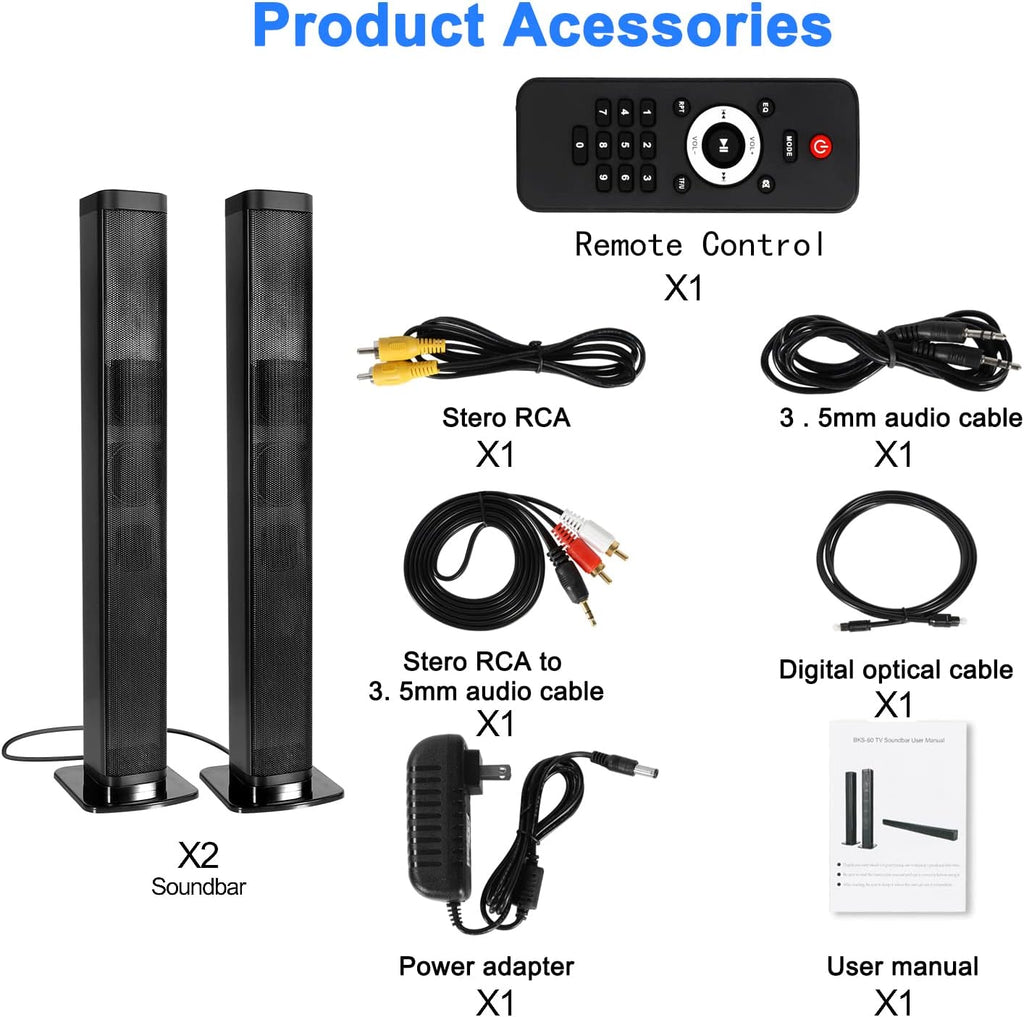 Sound Bar for TV with Surround Sound, 2-in-1 Home Theater, Remote Control, Wall Mountable P95326