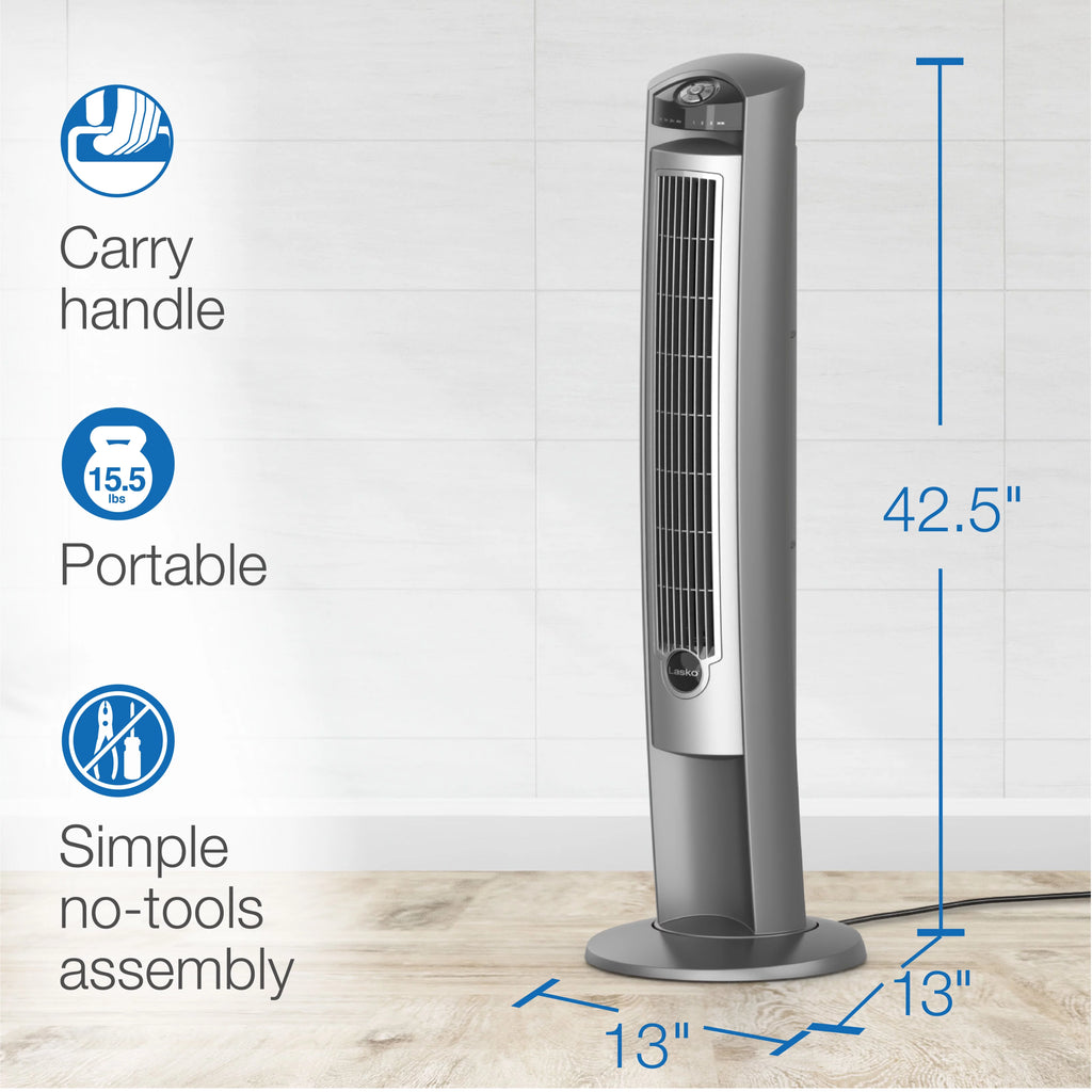 Lasko 42 Wind Curve Tower Fan with Ionizer and Remote, Gray/Woodgrain C6204