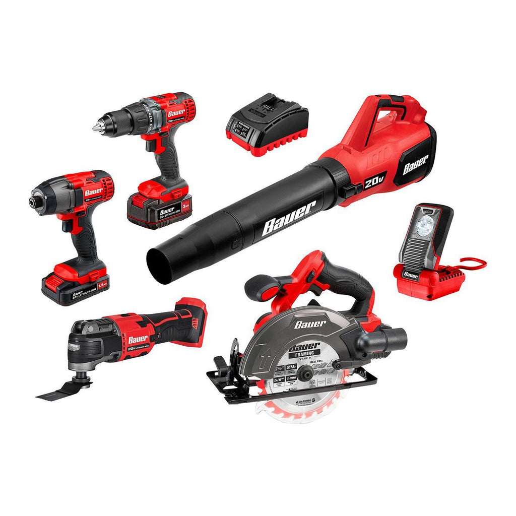 BAUER 20V Cordless 6-Tool Combo Kit with Batteries and Charger W37684