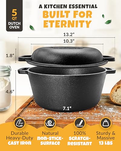 Rectangular Cast Iron Dutch Oven for Bread Baking with Lid, 3.2QT Q40886