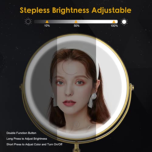 Lighted Makeup Mirror, Rechargeable Double Sided Magnifying Vanity Mirror, 3 Colors, 1x/10x F7514