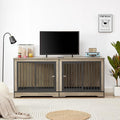 Rovibek 86" Stackable Dog Kennel Furniture with Removable Divider & 3 Doors, Double Dog Crates Furniture for 2 Dogs, Corner Dog Crate Furniture, Rustic Brown