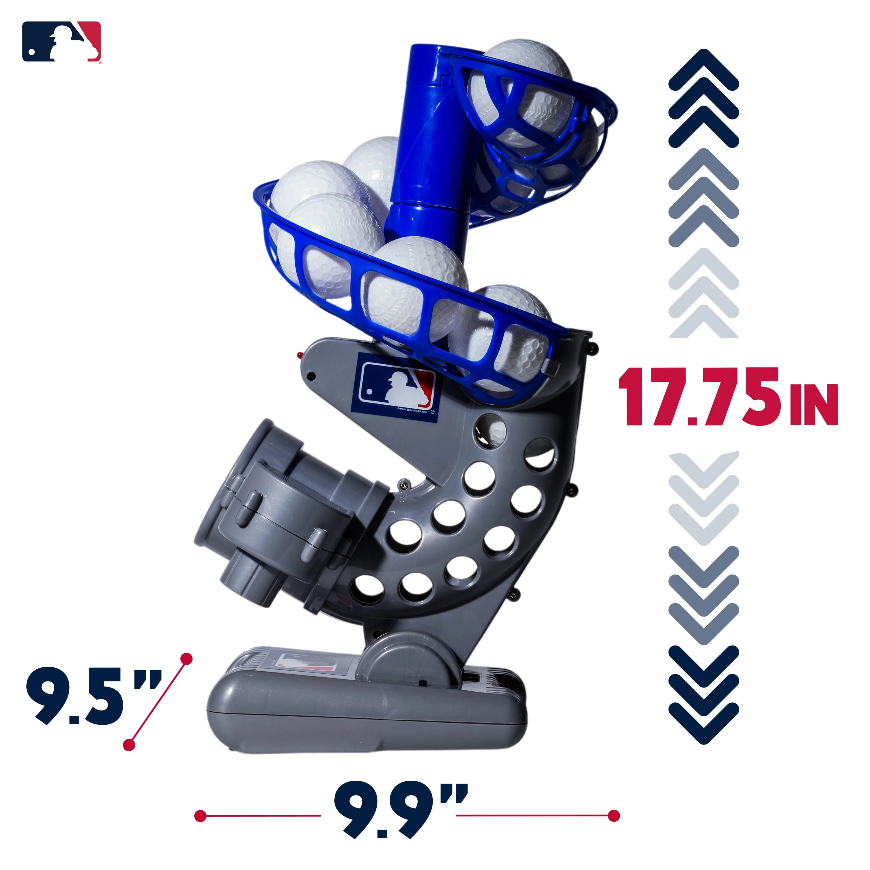 Franklin Sports Kids Baseball Pitching Machine Height Adjustable with 6 Plastic Balls, Grey/Blue U92360
