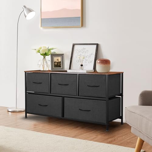 9 Drawer Dresser for Bedroom, Charcoal Black Fabric Storage Chest K84969