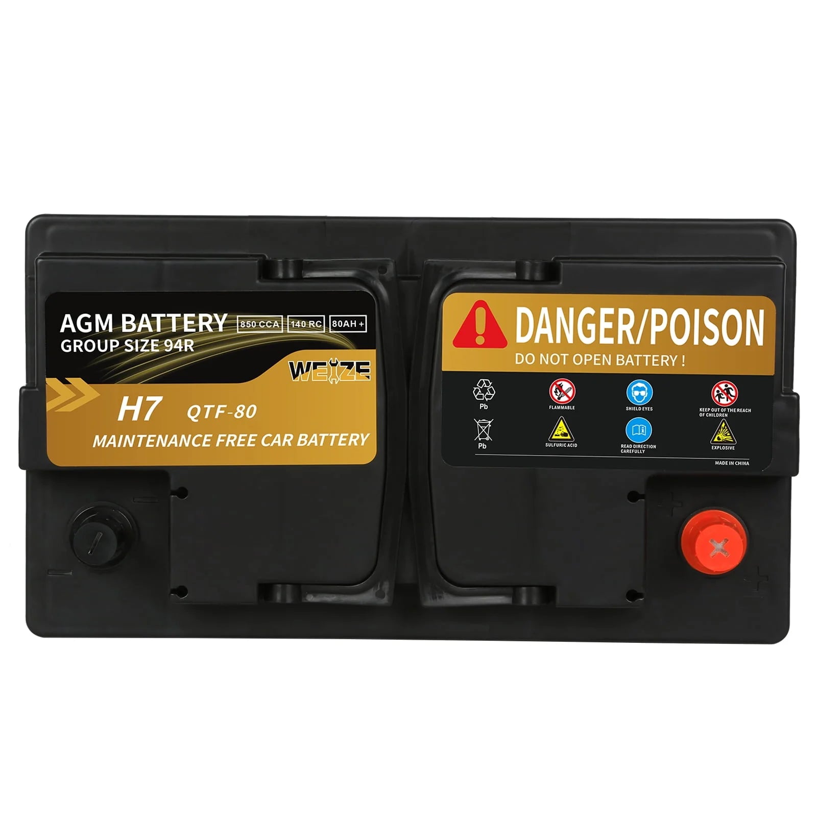 Weize Platinum AGM Automotive Battery Group 94R H7, 12V 80Ah N779