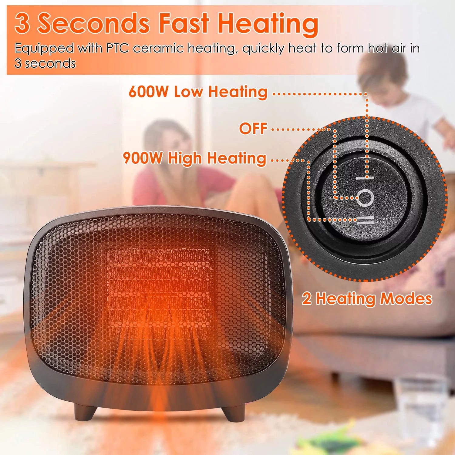 iMounTEK 900W PTC Ceramic Space Heater with Tip-Over Protection N7365