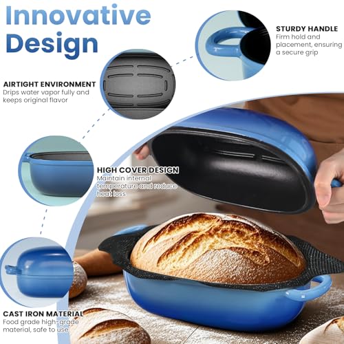 Cast Iron Dutch Bread Oven with Lid for Sourdough Baking, 2.5QT, Blue Oval C117511