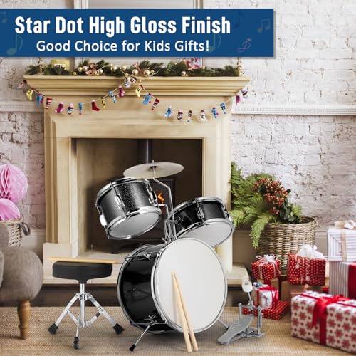 Ktaxon 3-Piece Kids Drum Set with Throne Stool, Pedal & Drumsticks, Black L8657
